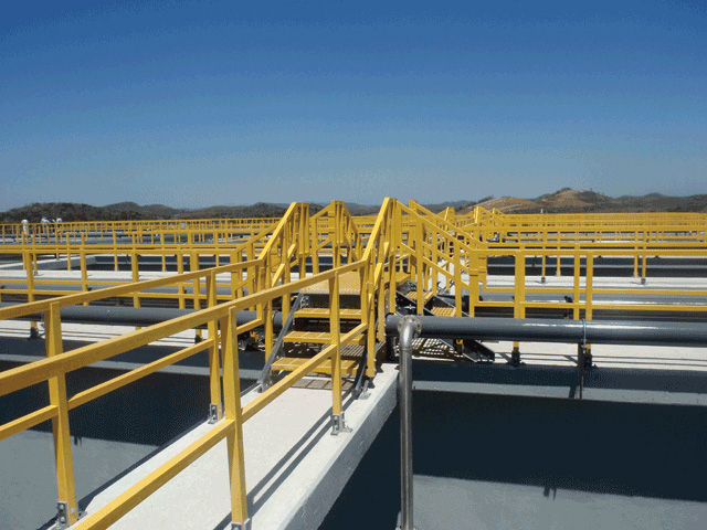 GRP Yellow Railing at Wastewater Treatment Facility